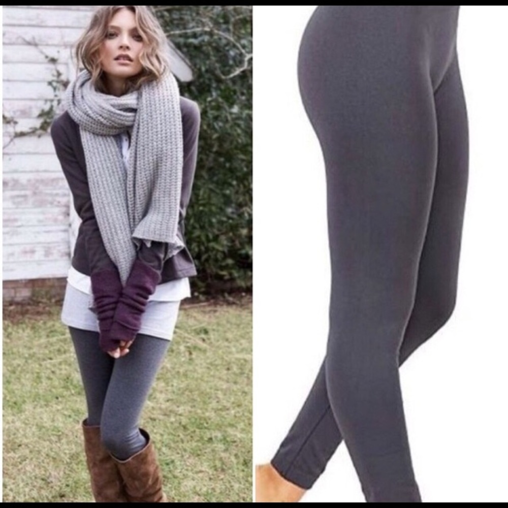 Fleece Lined Leggings, High Waist, Charcoal, OS - Picture 2 of 4
